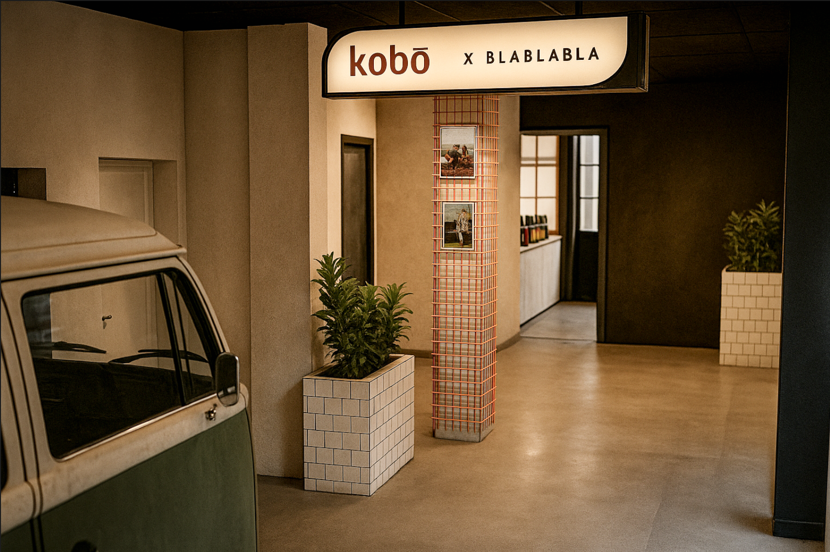 Entrée de l'annexe Kōbō avec identité visuelle forte — espace privatisable Bordeaux Chartrons